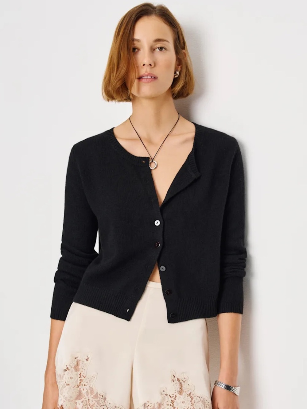 Reformation Clara Cashmere Crew Cardigan Sweater in Black Size M